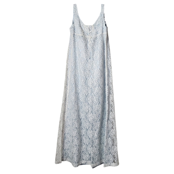 VINTAGE Handmade Ethereal Maxi Dress light blue satin scalloped lace overlay - Picture 2 of 10